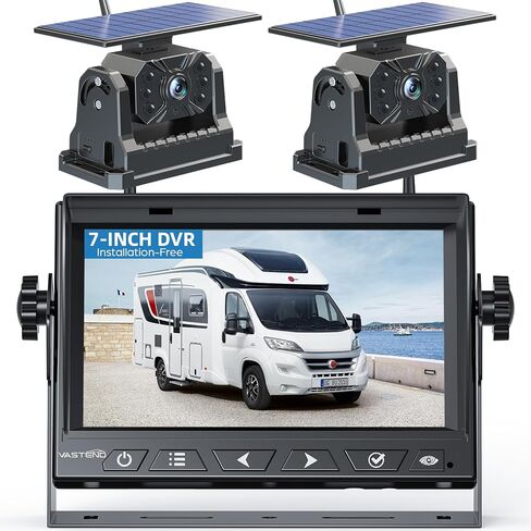2 كاميرا احتياطية مغناطيسية تعمل بالطاقة الشمسية HD1080P، شاشة DVR مقاس 7 بوصات، تركيب يدوي لمدة دقيقة واحدة، نظام كاميرا عكسي قابل لإعادة الشحن لوصلة السحب والسفر RV العجلة الخامسة، بطارية مدمجة 10000 مللي أمبير في الساعة ولوحة شمسية in Kuwait