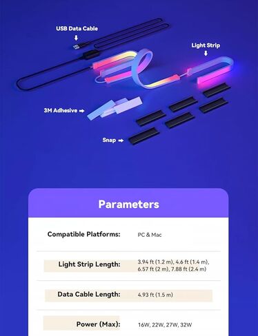 مصابيح خلفية LED للشاشة لجهاز الكمبيوتر/Mac، مصابيح شريط LED تتزامن مع لون الشاشة أو الموسيقى، شريط ضوء الكمبيوتر خلف الشاشة، مصابيح LED لألعاب المكتب، واجهة USB، التحكم في البرامج (32 بوصة) in Kuwait