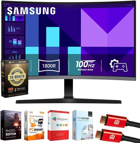 شاشة منحنية Samsung 27 بوصة S3 (S39GD) FHD 100 هرتز مع مكبرات صوت LS27D396GANXZA مع Elite Suite 18 وكابل 2X HDMI وحزمة حماية حصرية لمدة 26 شهرًا من Deco Gear CPS (BEACH-CPS-26M250) in Kuwait