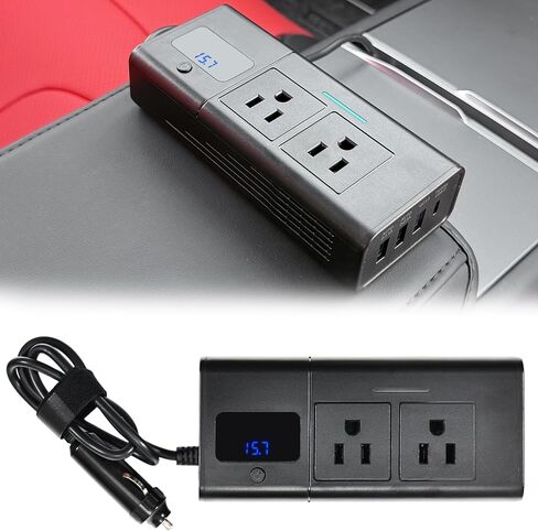 HANSSHOW 200W Power Inverter for Model Y/Y Juniper & Model 3/3 Highland DC 12V to 110V with 4 USB Ports Car Outlet Adapter AC Cigarette Lighter Plug with LED Display in Kuwait