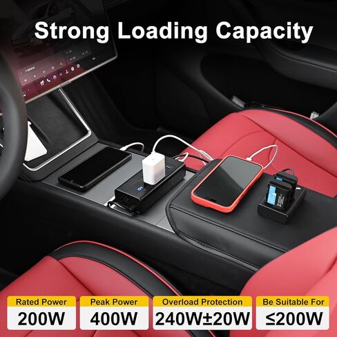 HANSSHOW 200W Power Inverter for Model Y/Y Juniper & Model 3/3 Highland DC 12V to 110V with 4 USB Ports Car Outlet Adapter AC Cigarette Lighter Plug with LED Display in Kuwait