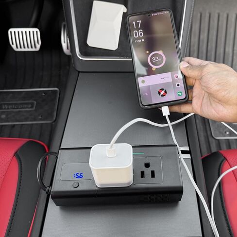 HANSSHOW 200W Power Inverter for Model Y/Y Juniper & Model 3/3 Highland DC 12V to 110V with 4 USB Ports Car Outlet Adapter AC Cigarette Lighter Plug with LED Display in Kuwait