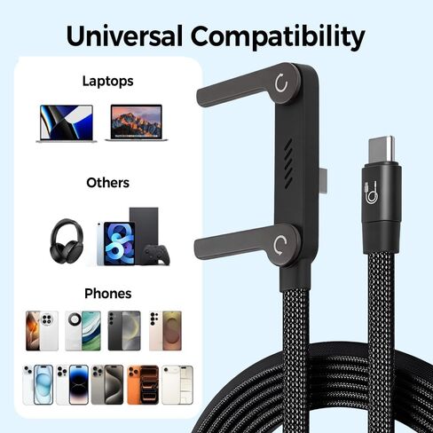 2026 كابل USB-C مجدول جديد بقدرة 240 وات، سلك متين قابل للطي بزاوية 90 درجة مع حامل هاتف مدمج، شاحن سريع متعدد الوظائف من النوع C إلى النوع C (3 قطع) (3 قطع) in Kuwait