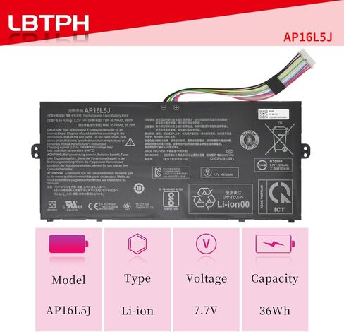 بطارية AP16L5J لشركة أيسر سويفت 5 SF514-52T SF514-52TP-84C9 SF514-52T-526G SF514-53T Chromebook Spin 311 CP311-2H 7.7V 4670mAh 36Wh in Saudi Arabia
