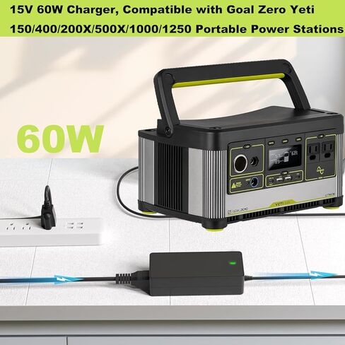 شاحن 15 فولت 60 وات، لمحطات الطاقة المحمولة Goal Zero Yeti 150/400/200X/500X، وكابلات محول الطاقة المتوافقة مع مولدات الطاقة الشمسية Explorer ومحطات الطاقة المحمولة FANLIDE. in Kuwait