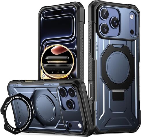 حافظة Spartan الشعرية مع حامل حلقي لهاتف iPhone 17 Pro Max، [زر التحكم في الكاميرا] [متوافقة مع Magsafe]، حافظة حماية متينة مقاومة للصدمات لكامل الجسم، أسود/شفاف in Kuwait
