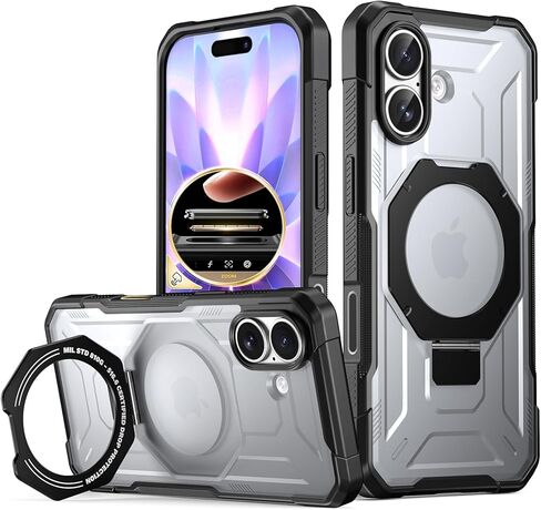 حافظة Spartan الشعرية مع حامل حلقي لهاتف iPhone 17 Pro Max، [زر التحكم في الكاميرا] [متوافقة مع Magsafe]، حافظة حماية متينة مقاومة للصدمات لكامل الجسم، أسود/شفاف in Saudi Arabia