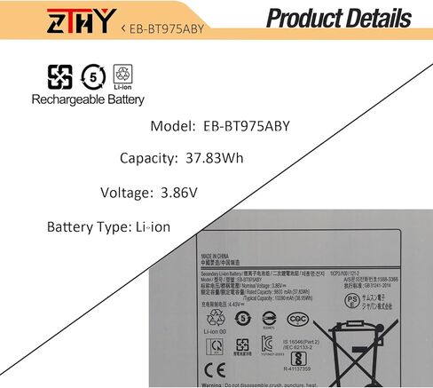 استبدال بطارية الكمبيوتر اللوحي ZTHY EB-BT975ABY لجهاز Samsung Galaxy Tab S7 FE/ S7+ Plus 12.4 بوصة 2020 SM-T738U SM-T970 SM-T975 SM-T975N SM-T976B SM-T976N SM-T978U Series 3.86V 37.83Wh 9800mAh in Saudi Arabia