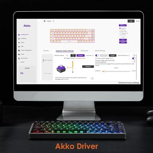 لوحة مفاتيح ألعاب من الألومنيوم Akko MOD68 8k Rapid Trigger لامعة من خلال لوحة مفاتيح سلكية HE سلكية شفافة باللون الأسود، مفتاح AstroAim in Kuwait