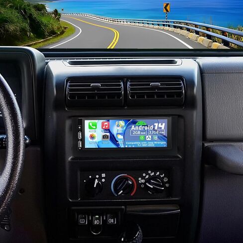 Android 14 Double Din Car Stereo ترقية راديو لسيارة Jeep Wrangler TJ 1997-2002، 6.86 بوصة شاشة لمس لاسلكية Carplay Android Auto GPS WiFi Bluetooth RDS DSP SWC Mirrorlink Mic كاميرا احتياطية in Kuwait
