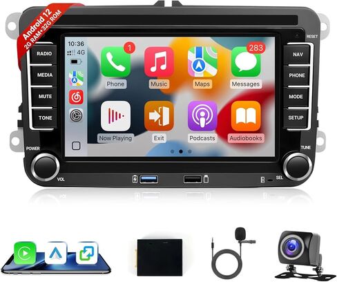 راديو سيارة Leadfan لسيارة Volkswagen Golf MK5 MK6 VW Passat Jetta Beetle SEAT ستيريو مع Carplay Android Auto، وحدة رأس تعمل باللمس مقاس 7 بوصة مع بلوتوث GPS WiFi FM وكاميرا خلفية SWC، 2+32G in Kuwait