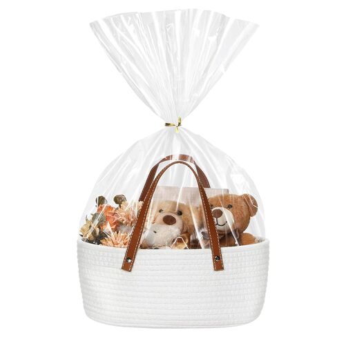 Valentine's Day Empty Woven Gift Basket with PU Leather Handle and Bag 12" x 8" x 5"Cotton Rope Basket Organizer for Pet Toy Storage Baby Shower Birthday Party Wrapping Gift(12*8*5 Inch) in Saudi Arabia