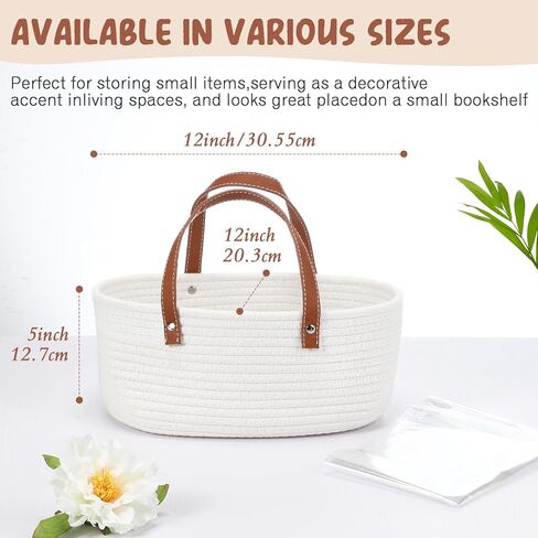 Valentine's Day Empty Woven Gift Basket with PU Leather Handle and Bag 12" x 8" x 5"Cotton Rope Basket Organizer for Pet Toy Storage Baby Shower Birthday Party Wrapping Gift(12*8*5 Inch) in Saudi Arabia