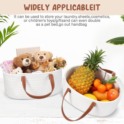 Valentine's Day Empty Woven Gift Basket with PU Leather Handle and Bag 12" x 8" x 5"Cotton Rope Basket Organizer for Pet Toy Storage Baby Shower Birthday Party Wrapping Gift(12*8*5 Inch) in Saudi Arabia
