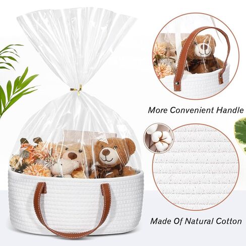 Valentine's Day Empty Woven Gift Basket with PU Leather Handle and Bag 12" x 8" x 5"Cotton Rope Basket Organizer for Pet Toy Storage Baby Shower Birthday Party Wrapping Gift(12*8*5 Inch) in Saudi Arabia