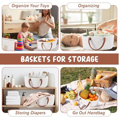 Valentine's Day Empty Woven Gift Basket with PU Leather Handle and Bag 12" x 8" x 5"Cotton Rope Basket Organizer for Pet Toy Storage Baby Shower Birthday Party Wrapping Gift(12*8*5 Inch) in Saudi Arabia