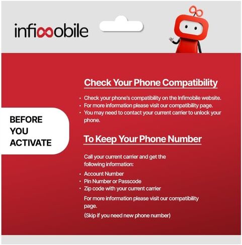 $18.6/Month | Infimobile Prepaid Unlimited Plan: 6 Months | 20GB High-Speed Data Per Month | Unlimited Data Talk & Text | Prepaid Plan Service SIM Card | Nationwide Coverage | 4G, 5G Network in Saudi Arabia