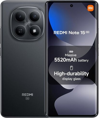 XIAOMI Redmi Note 15 5G Ai (Compatible with Tmobile Mint Tello Global) (256GB + 8GB) 6.77" NFC 120Hz 108MP Triple Cam Unlocked Model 25098RA98G Dual Sim (Black) in Saudi Arabia