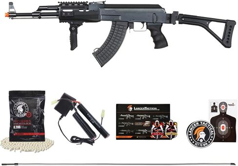 بندقية لانسر التكتيكية AK47 تعمل بالطاقة الكهربائية 400 إطارًا في الثانية AEG Airsoft مع بطارية قابلة للطي من الجيل الأول LT-728 وشاحن وBBS متضمنة، أسود in Saudi Arabia