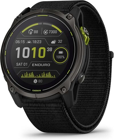ساعة Garmin Enduro 3 GPS الذكية 51 مم من الياقوت الشمسي، عمر بطارية فائق، رسم الخرائط، مصباح يدوي LED مدمج، تيتانيوم DLC رمادي كربوني، حزام نايلون أسود UltraFit (متجدد) in Saudi Arabia