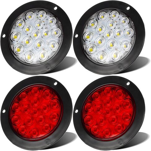 LIGBT 6PCS 4 بوصة مستديرة LED مصابيح الذيل LED 4 الأحمر و 2 أبيض 4 "16 LED توقف بدوره ذيل الأضواء العكسية لمقطورة الشاحنة RV العربة DC 12V 24V in Kuwait