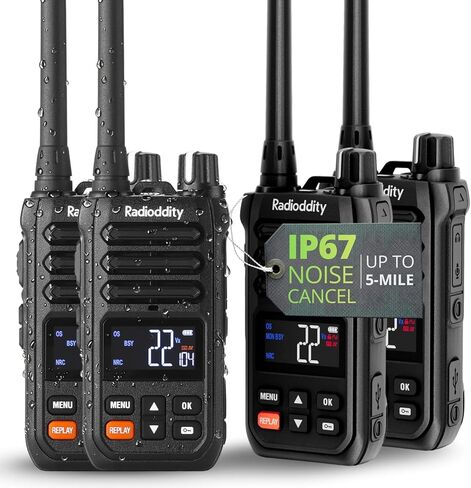 Radioddity X1 جهاز اتصال لاسلكي طويل المدى، IP67 مقاوم للماء عالي التحمل FRS راديو ثنائي الاتجاه مع تقليل الضوضاء، التسجيل، مسح وتنبيه NOAA، VOX، SOS، 2500 مللي أمبير في الساعة USB-C لموقع العمل الخارجي، 4 عبوات in Saudi Arabia