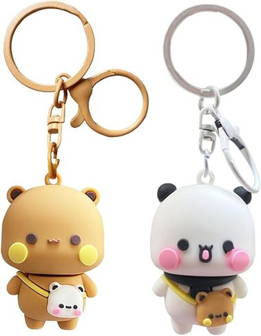 لطيف سلاسل المفاتيح BuBu Dudu، 2PCS البسيطة Kawaii الكرتون تمثال تمثال سلاسل المفاتيح للنساء فتاة حقائب الظهر مفاتيح السيارة in Kuwait