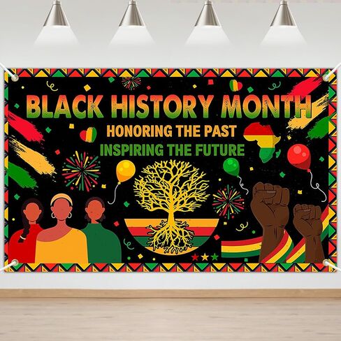 Mocsicka Black History Month Backdrop Banner African American Black History Month Decorations Indoor Outdoor Background Party Supplies (6x3.6ft) in Saudi Arabia