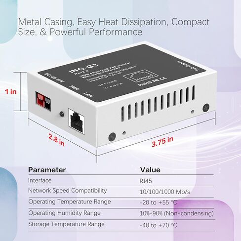 حاقن PoE Gigabit Ethernet لـ Starlink، 150 وات، 48-57 فولت/3 أمبير، مع حماية من زيادة التيار، متوافق مع سرعة الشبكة Gen3، 10/100/1000 متر in Kuwait