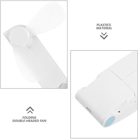 مروحة USB صغيرة محمولة برأس مزدوج قابلة للطي، جهاز تبريد صغير قابل لإعادة الشحن للسفر في الهواء الطلق، مروحة مكتب USB بيضاء in Kuwait