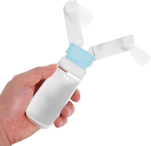 مروحة USB صغيرة محمولة برأس مزدوج قابلة للطي، جهاز تبريد صغير قابل لإعادة الشحن للسفر في الهواء الطلق، مروحة مكتب USB بيضاء in Kuwait