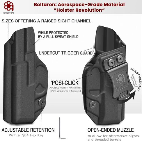 Amberide Walther PPS M2 IWB الحافظة، Kydex-Boltaron داخل حزام الخصر تناسب Walther PPS M2 9mm/.40، الاحتفاظ الآمن، السحب السريع، 0-30 درجة غير قابلة للتعديل in Kuwait