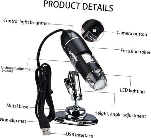Kisangel Portable USB Microscope High Definition Electronic Magnifier for Phone Repair Home Use Science Experiments with Computer Connection Black in Saudi Arabia