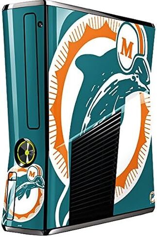 ملصق Skinit المخصص للألعاب متوافق مع Xbox 360 Slim (2010) - تصميم شعار NFL Miami Dolphins Retro المرخص رسميًا in Kuwait