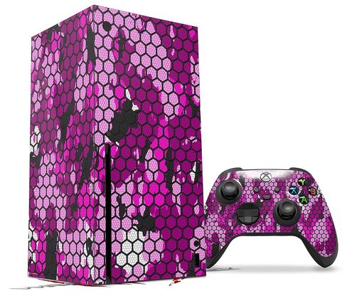 ملصق من الفينيل من WraptorSkinz متوافق مع وحدة التحكم ووحدة التحكم XBOX Series X - HEX Mesh Camo 01 Pink (وحدة التحكم في الألعاب غير متضمنة) in Saudi Arabia
