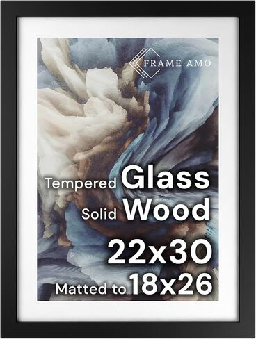 Frame Amo 18x24 White Solid Wood Poster Frame, White Mat for 16x20 Image, Tempered Glass Front, 1.5 inch Wide, and 1 inch Thick in Saudi Arabia
