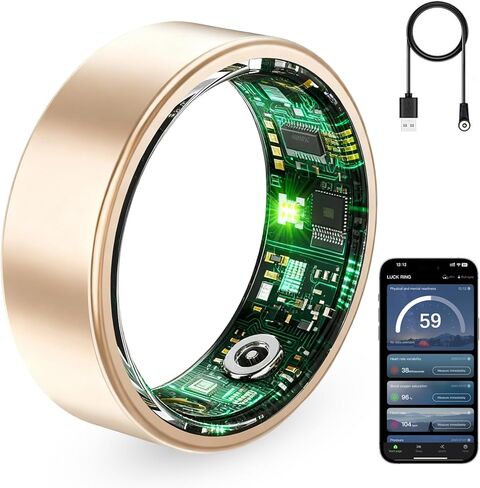 Smart Ring for Women & Men, Fitness Tracker Ring with Heart Rate Monitor, HRV, Sleep Tracking, No Subscription Fee, 10ATM Waterproof Activity Ring for iOS & Android (Gold, 8#) in Saudi Arabia