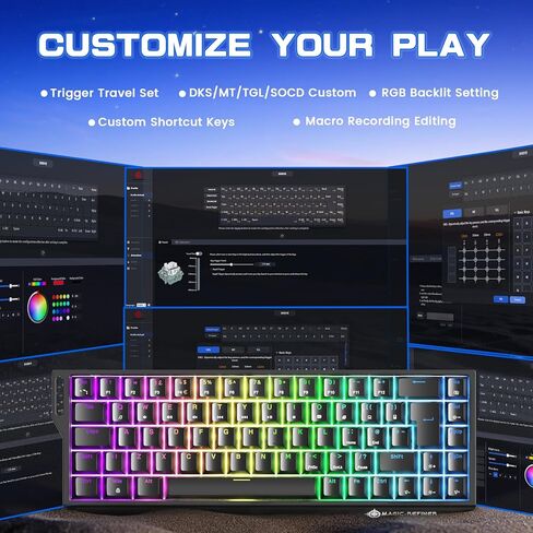 لوحة مفاتيح الألعاب MAGIC-REFINER X68 HE السلكية بنسبة 60% ذات تأثير القاعة الميكانيكية ذات الزناد السريع RGB مع استقصاء 8K، ودقة RT 0.04 مم، ومفتاح مغناطيسي، وتشغيل قابل للتعديل، وصنبور سريع لأجهزة الكمبيوتر Mac Esport Gamer (أسود) in Kuwait