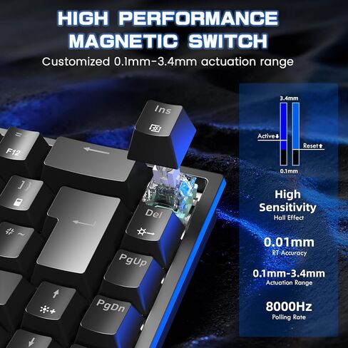 لوحة مفاتيح الألعاب MAGIC-REFINER X68 HE السلكية بنسبة 60% ذات تأثير القاعة الميكانيكية ذات الزناد السريع RGB مع استقصاء 8K، ودقة RT 0.04 مم، ومفتاح مغناطيسي، وتشغيل قابل للتعديل، وصنبور سريع لأجهزة الكمبيوتر Mac Esport Gamer (أسود) in Kuwait