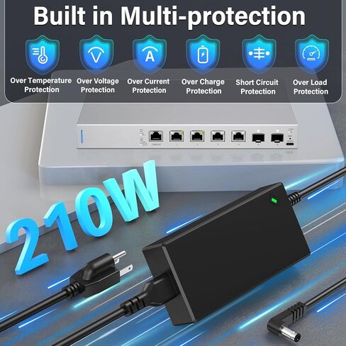 محول تيار متردد 54 فولت متوافق مع شبكات Ubiquiti UniFi XG 6 PoE US-XG-6POE USW-Ultra-210W 6 8 منافذ، سلك طاقة الشاحن مناسب للطراز ADS-210NX-48-1 540210E ADS-210NX-48-1540210E 54VDC 3.9A in Saudi Arabia