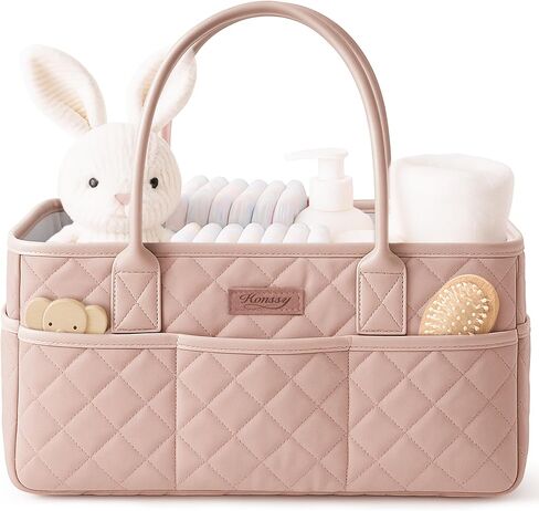 Konssy Floral Quilted Diaper Caddy Organizer, Diaper Caddy Basket with Vegan Leather Handles, Portable Nursery Storage Basket, Water-Repellent Car Organizer, Registry Search Must Haves (Floral) in Saudi Arabia