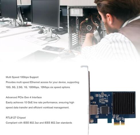 10G PCIe Network Card, RTL8127 Chipset PCI Express Gen 4 X1 Ethernet Adapter with 6 Speed Options 10G 5G 2.5G 1G 100Mbps 10Mbps, for Server Desktop in Saudi Arabia