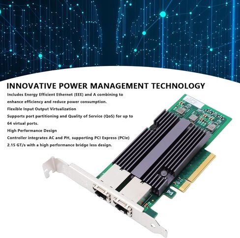 بطاقة شبكة Yunseity 10 جيجا بايت، منافذ RJ45 مزدوجة PCIE X8 NIC مع استهلاك منخفض للطاقة، دعم الخادم 2025 2022 2019 2016 2012 10 7 RHEL SLES Freebsd in Saudi Arabia