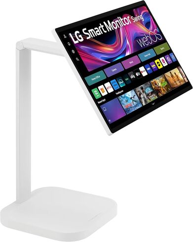 شاشة LG الذكية Swing 32U889SA-W 32 بوصة 4K UHD 3840x2160 IPS تعمل باللمس على قاعدة عجلات قابلة للتعديل بالكامل HDR10، webOS، مكبر صوت مدمج، HDMI، USB من النوع C، حامل إمالة/ارتفاع/دوران/محوري، أبيض متجدد in Kuwait