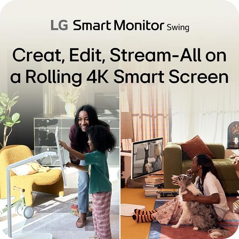 شاشة LG الذكية Swing 32U889SA-W 32 بوصة 4K UHD 3840x2160 IPS تعمل باللمس على قاعدة عجلات قابلة للتعديل بالكامل HDR10، webOS، مكبر صوت مدمج، HDMI، USB من النوع C، حامل إمالة/ارتفاع/دوران/محوري، أبيض متجدد in Kuwait