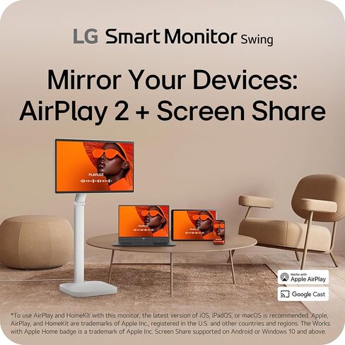شاشة LG الذكية Swing 32U889SA-W 32 بوصة 4K UHD 3840x2160 IPS تعمل باللمس على قاعدة عجلات قابلة للتعديل بالكامل HDR10، webOS، مكبر صوت مدمج، HDMI، USB من النوع C، حامل إمالة/ارتفاع/دوران/محوري، أبيض متجدد in Kuwait