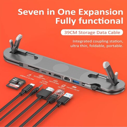 USB C Laptop Docking Station Stand, USB-C Hub 7 in 1 Multiport Adapter with 4K HDMI, Gigabit Ethernet, USB A 3.0, PD 100W Charge, Universal Docking Stations for MacBook Pro/Air/Dell/HP/Surface/Lenovo in Saudi Arabia