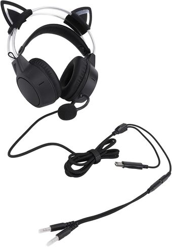 Eujgoov Cat Ear RGB Gaming Headset with Mic, Wired Headphone for Laptop PC, Series X S, PS4, Switch, Noise Cancelling Gaming Headset with Detachable Cat Ears in Saudi Arabia