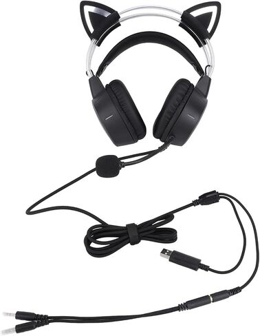 Eujgoov Cat Ear RGB Gaming Headset with Mic, Wired Headphone for Laptop PC, Series X S, PS4, Switch, Noise Cancelling Gaming Headset with Detachable Cat Ears in Saudi Arabia