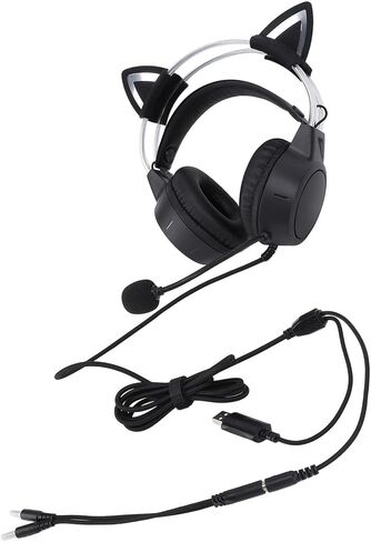Eujgoov Cat Ear RGB Gaming Headset with Mic, Wired Headphone for Laptop PC, Series X S, PS4, Switch, Noise Cancelling Gaming Headset with Detachable Cat Ears in Saudi Arabia